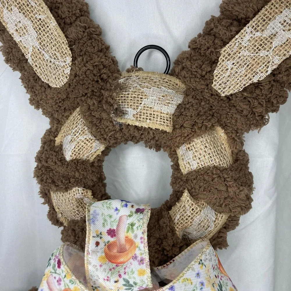 Brown Bunny Wreath with Floral Bow